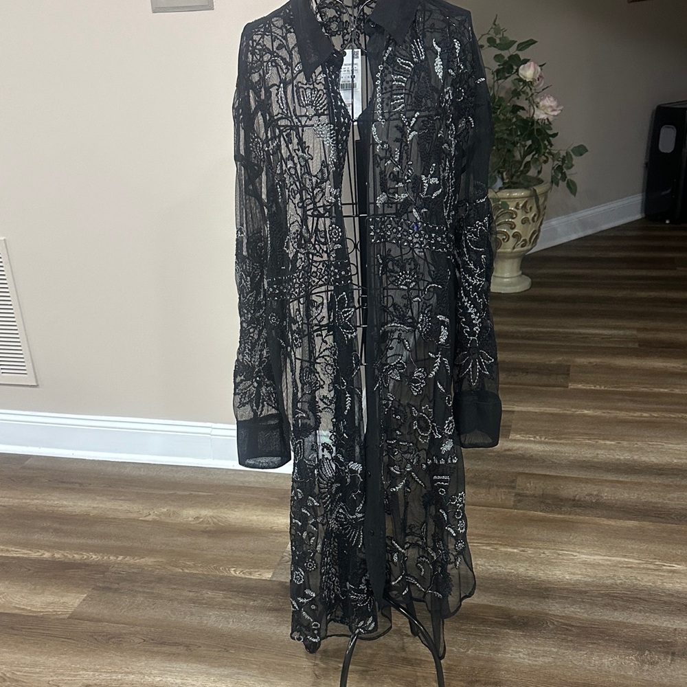 Zara Black Sheer Lace Swim Coverup